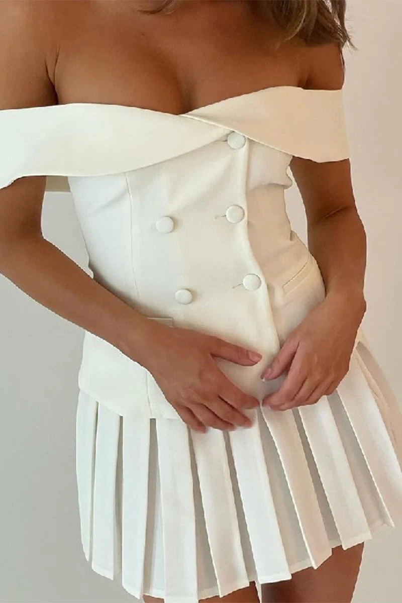 Off Shoulder Two Piece Set with Buckle DetailClistos