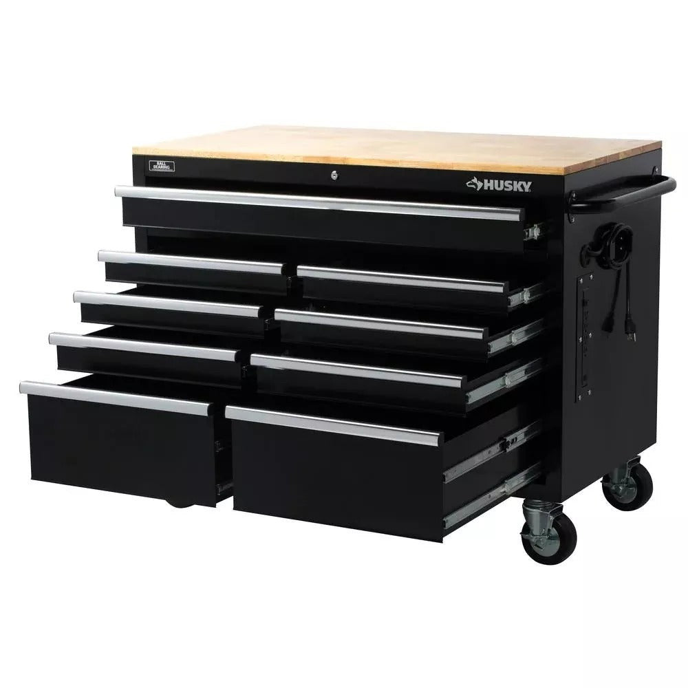 2026 46 in. W x 24 in. D 9-Drawer Gloss Black Deep Tool Chest Mobile Workbench