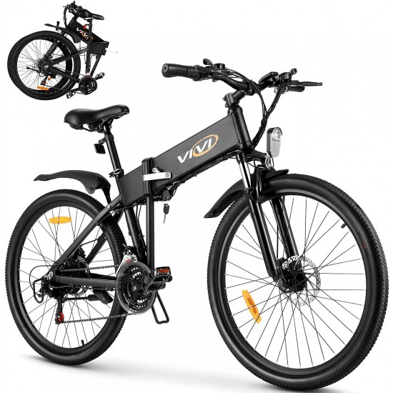 S3 Electric Bike Electric Mountain Bike, 26” Folding Electric Bicycle for Adults, 20Mph with 36V 10.4Ah Lithium-Ion Battery, 350W Motor and Shinmano Professional 21 Speed Gears, Black