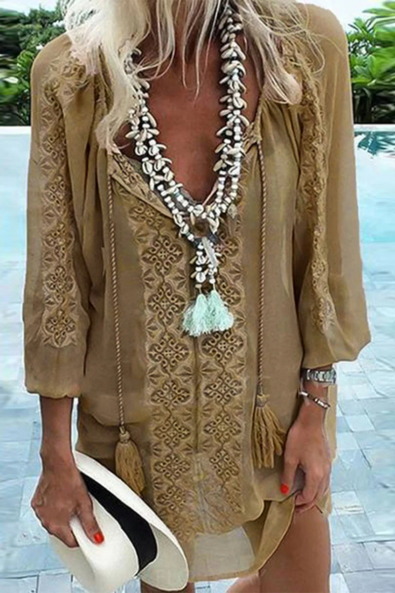 V-Neck Irregular Print Midi DressClistos