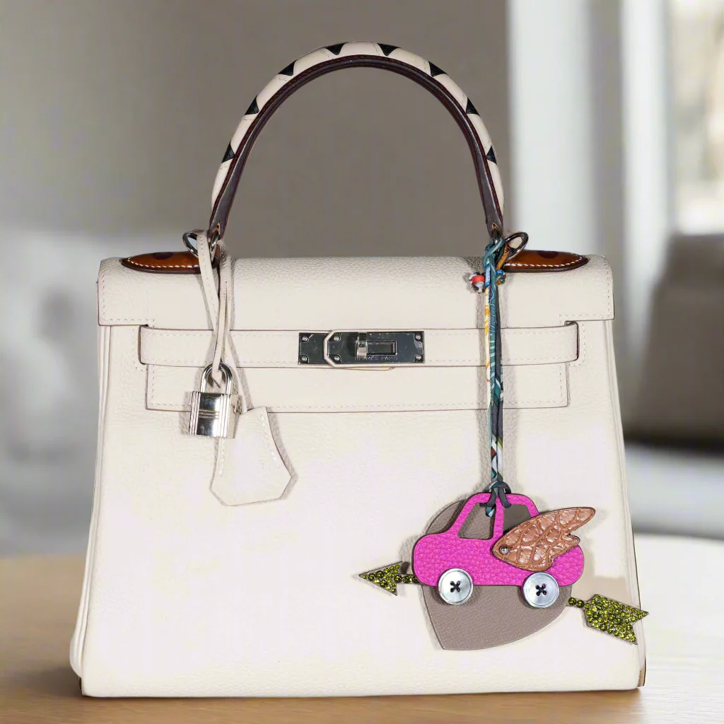 Hermès Kelly 28 Retourne au Galop Craie, Rouge H, Fauve and Black Togo Palladium Hardware