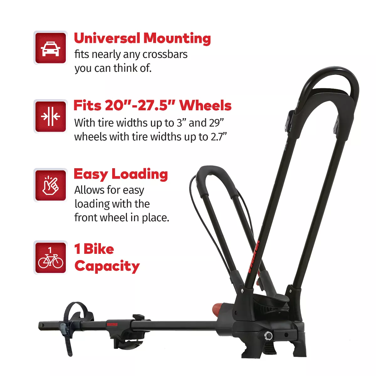 Yakima FrontLoader 1 Bike Capacity Zero Contact Car Rooftop Mount Upright Bike Rack with Universal Mounting up to 40 Pounds, Black