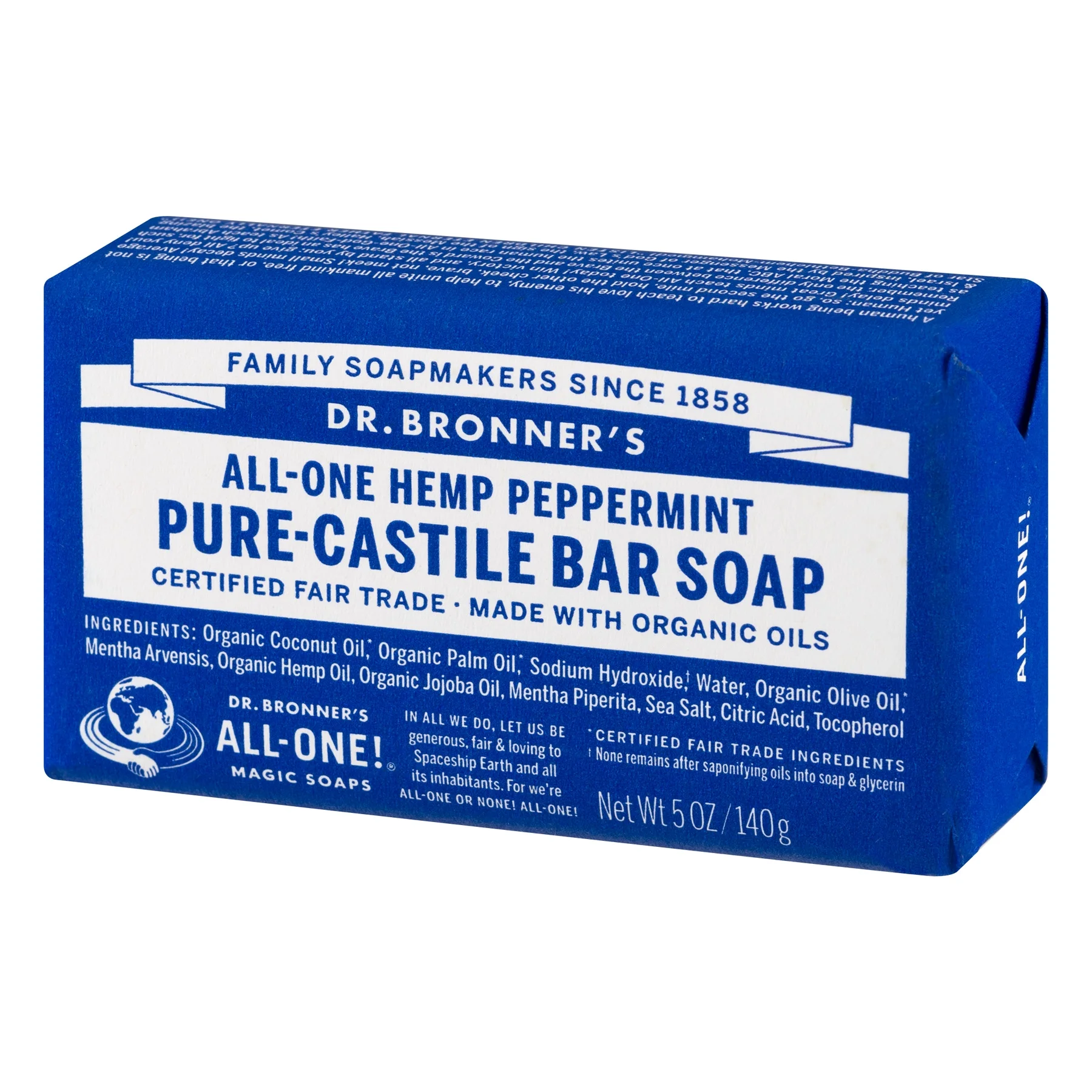 Dr. Bronner's Magic Soap - Castile Bar - Peppermint - 5 oz - Versatile - Adults, Teens, Children 3 and Above