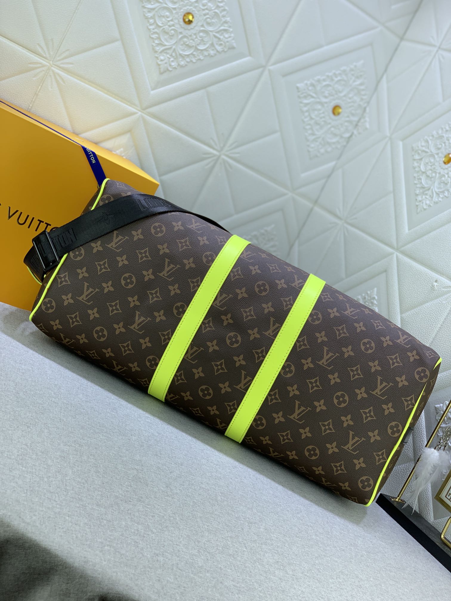Louis Vuitton Keepall Bandouli Re 50 Brown And Chartreuse Macassar Canvas M45866