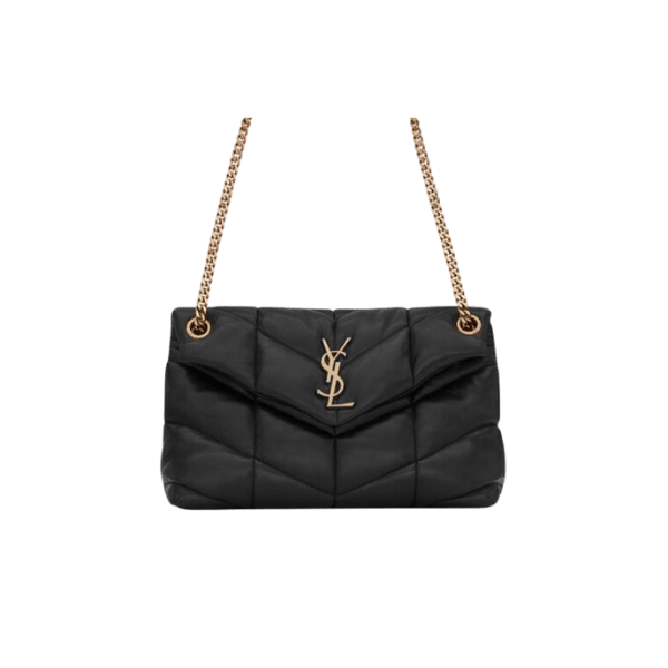 Saint Laurent Puffer Small Chain Bag In Quilted Black Gold