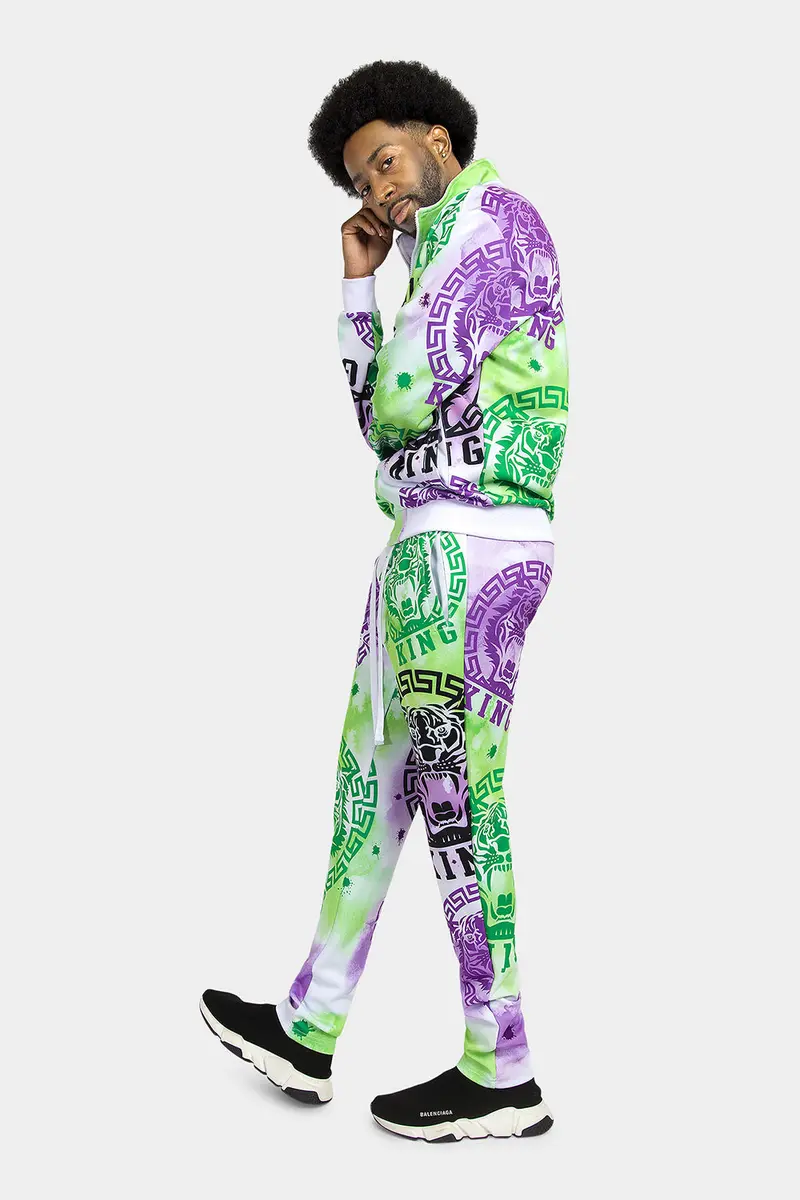 Tie-Dye Tiger King Tracksuit – Psychedelic Fusion of Wildlife Graphics & Swirling Dye Patterns