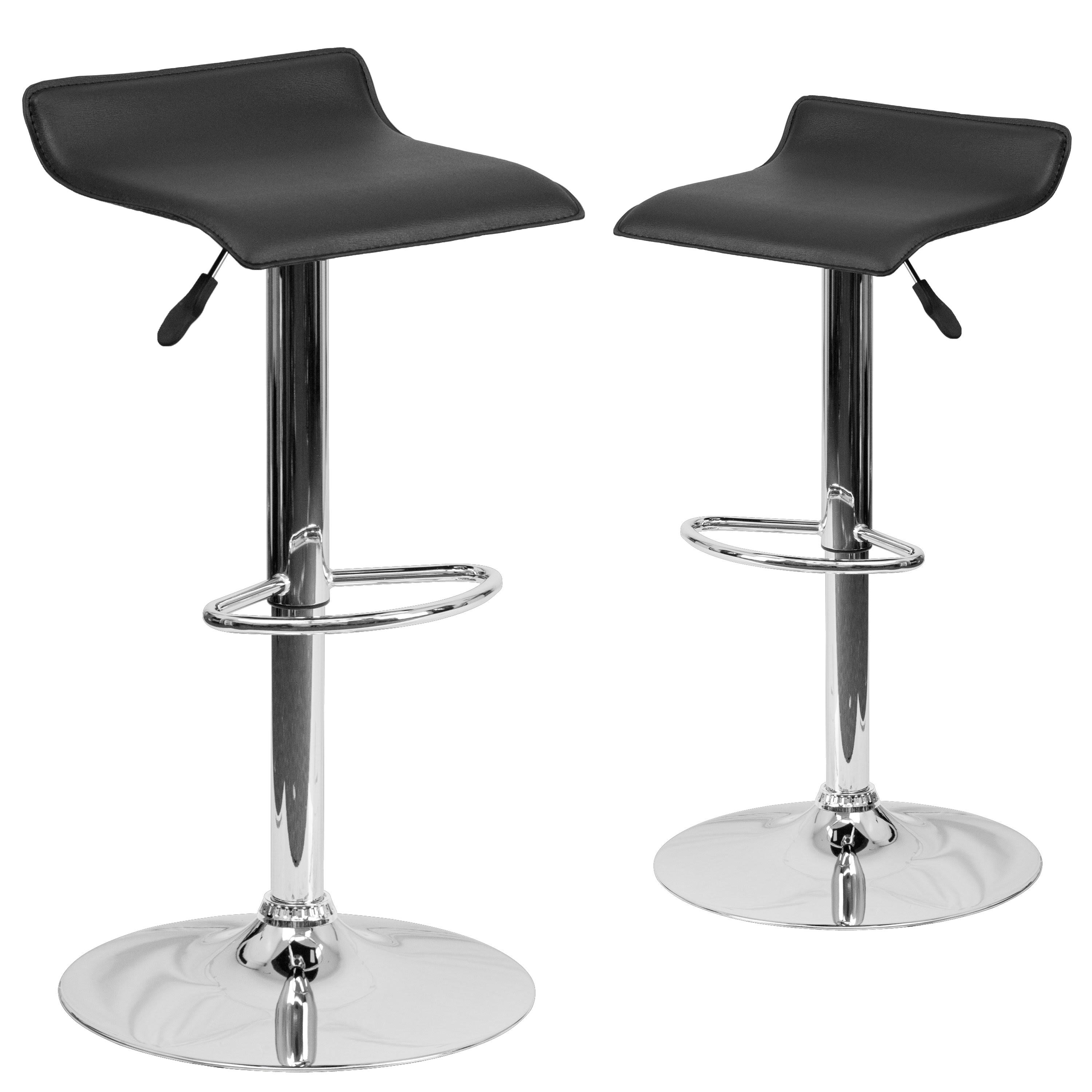 2 Pk. Contemporary Black Vinyl Adjustable Height Barstool with Chrome Base