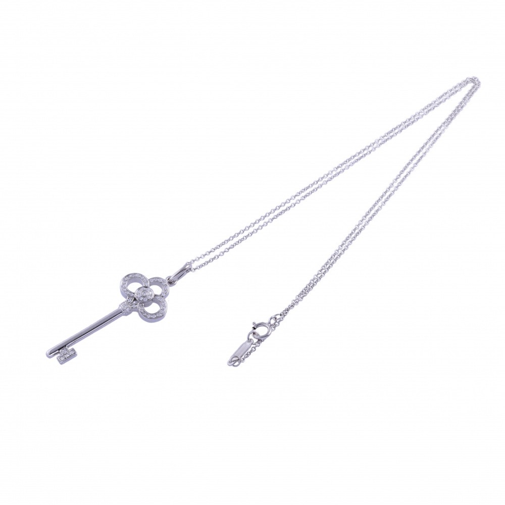 Tiffany & Co. Key Crown Necklace 18K White Gold Diamond