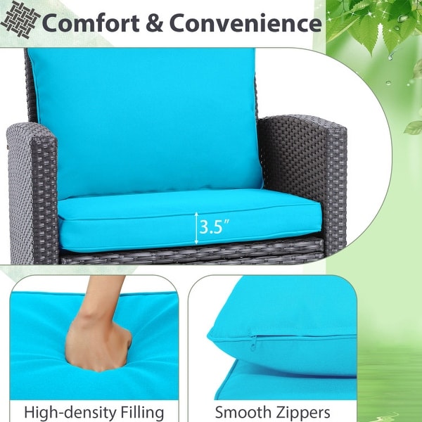 3 Pieces Rattan Patio Furniture Set with Washable Cushion