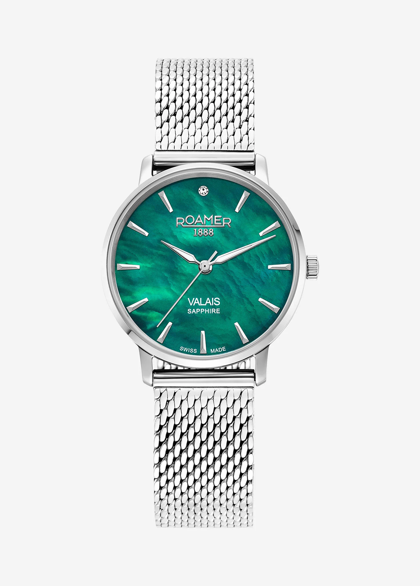 Valais Ladies Interchangeable Box Set 32mm Quartz Three-Hand Date Green Mop Dial Black Leather Strap Sapphire glass Stainless Steel swiss watch