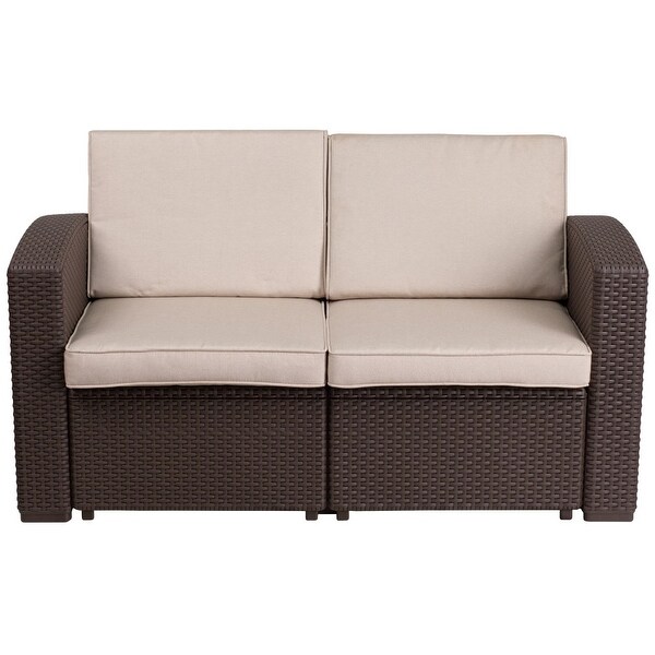 Faux Rattan Loveseat with AllWeather Cushions