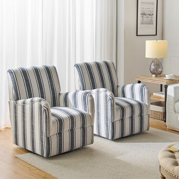Set Of 2 Livia Transitional 360 degree Swivel Armchair With Jacobean Strip Pattern Hulala Home