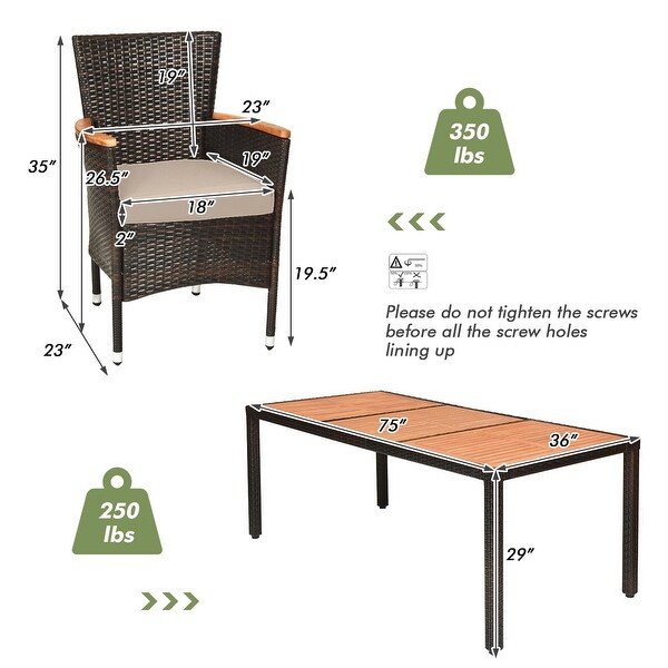 9PCS Patio Rattan Dining Set 8 Chairs Cushioned Acacia Table Top