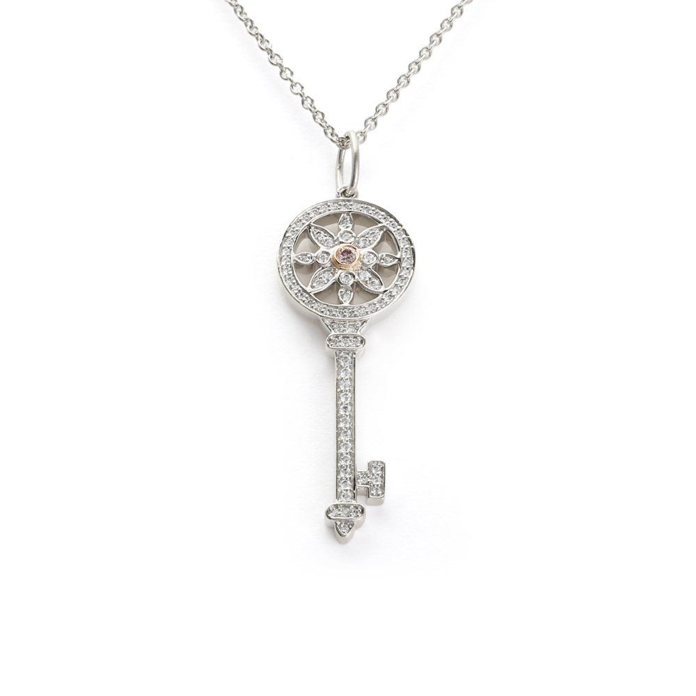 Tiffany & Co. Key Daisy Diamond Necklace Platinum & 18K Rose Gold