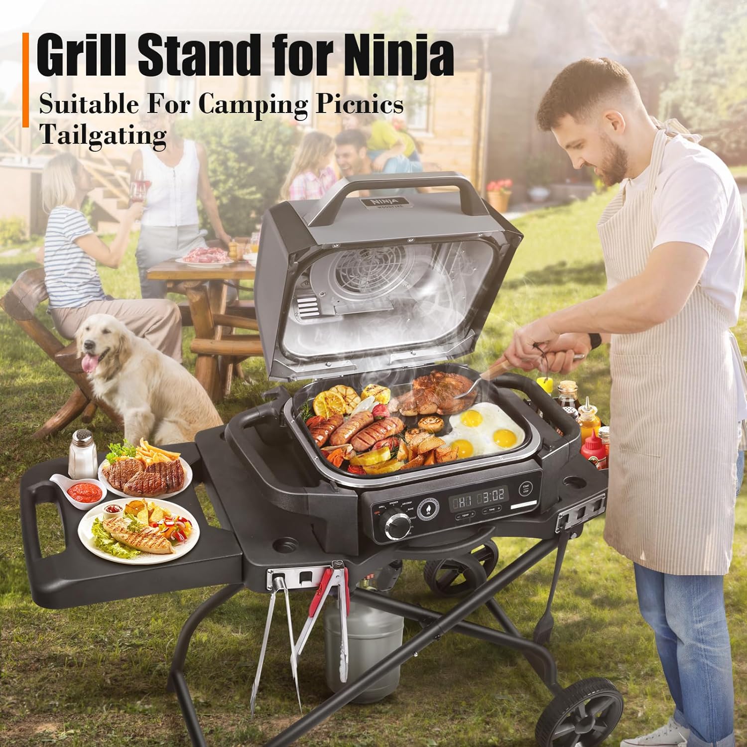 Collapsible Grill Stand for Ninja Woodfire Grill, Traeger, Pit Boss, and 22