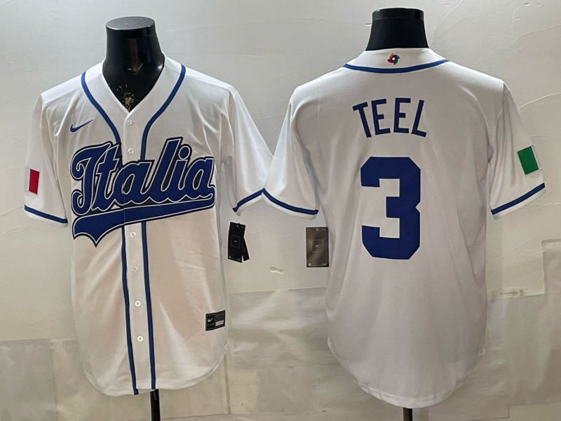 Men's Italy Baseball Nick Teel #3 White 2026 World Baseball Classic Stadium Jersey
