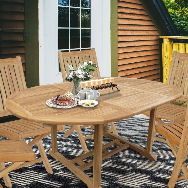 Seven Seas Teak Ocean Beach Round Outdoor Patio Extension Table,47 inch Round to 71 inch Oval (Table Only)