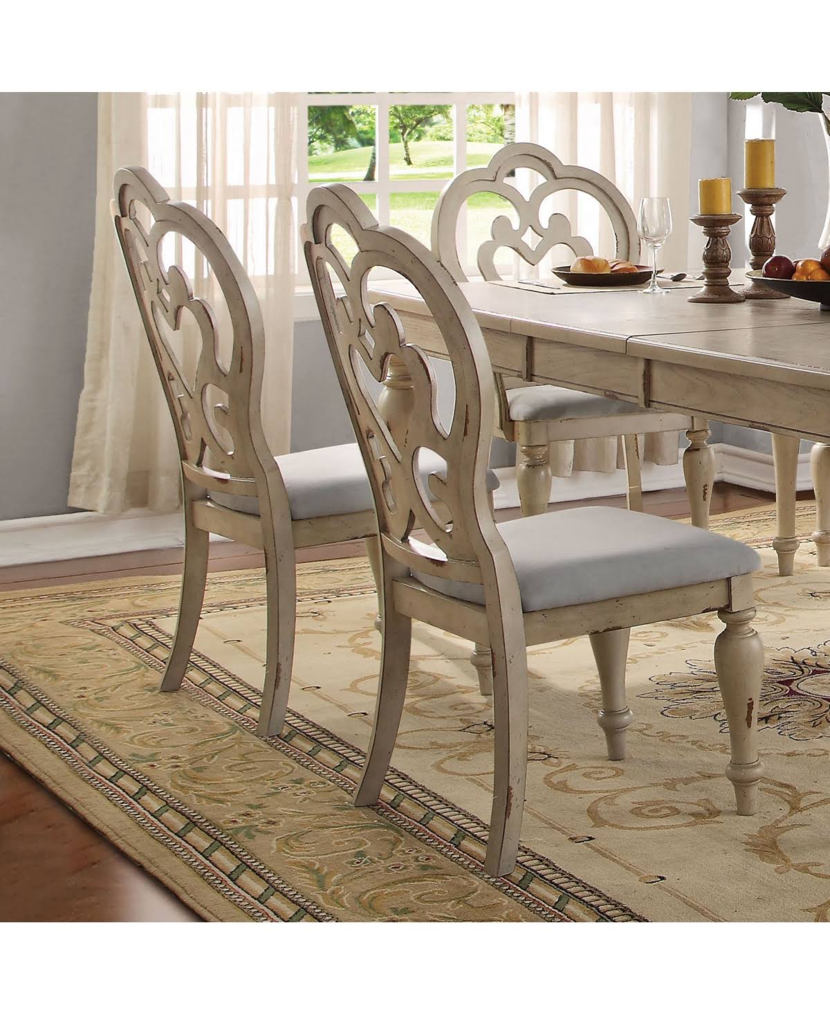 Acme Abelin Side Chair, Fabric u0026 Antique White (Set of 2)