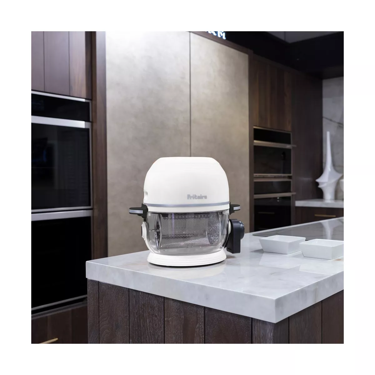Fritaire Self-Cleaning Glass Bowl Air Fryer, 5 Qt, 6-in-1 Functions, BPA Free, Rotisserie, Tumbler – white