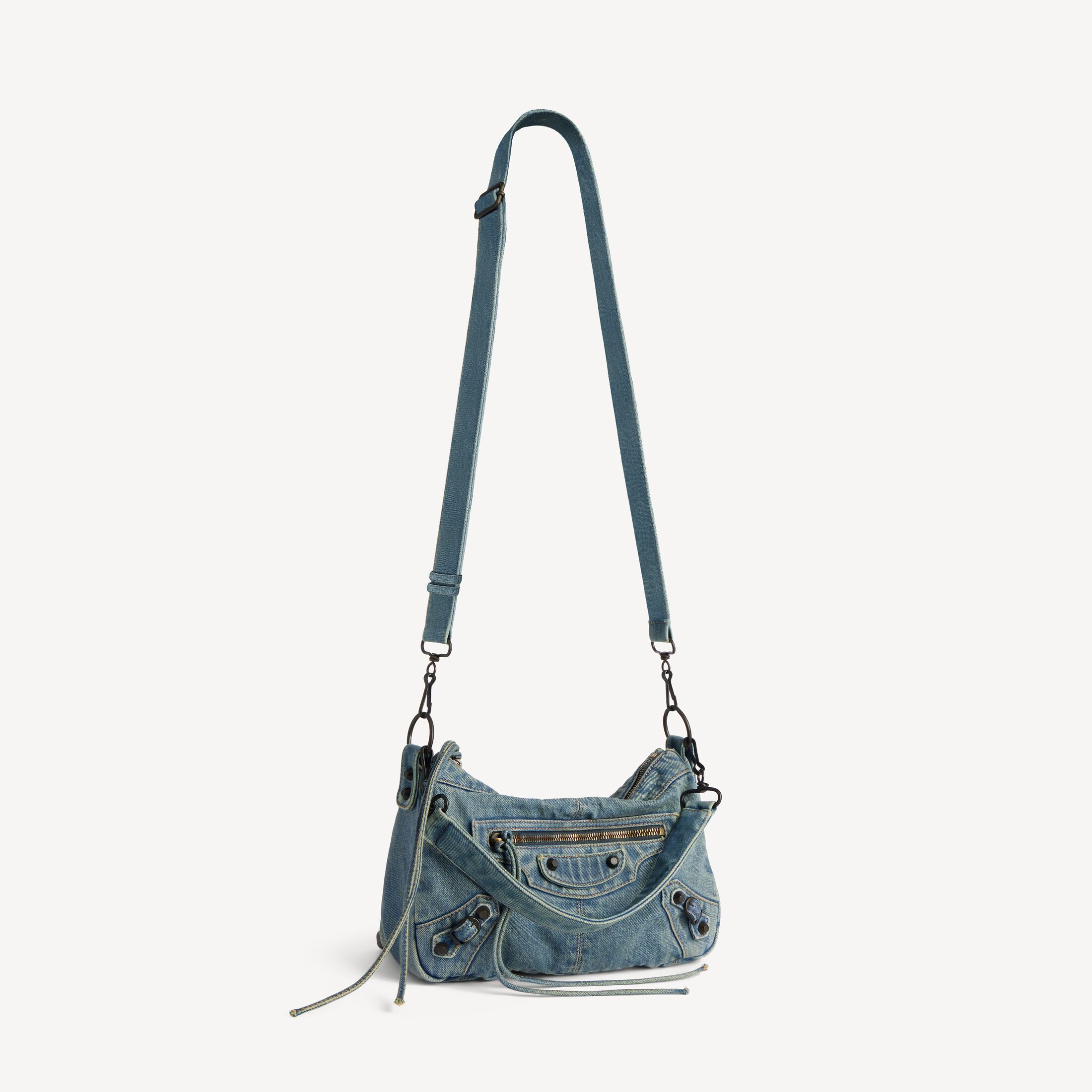 MEN'S LE CITY MOTO SMALL IN BLUE Le City Moto Small in blue washed denim, brass hardware