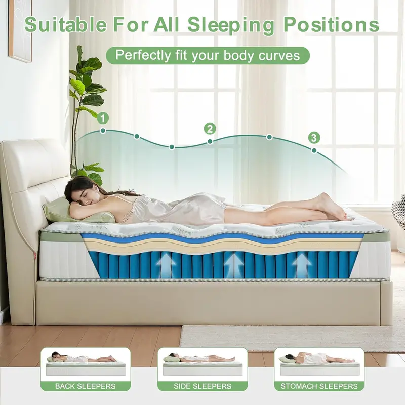 Queen Hybrid Mattress – 12-Inch Medium-Firm Design with Pocketed Coils & Cooling Foam Layer