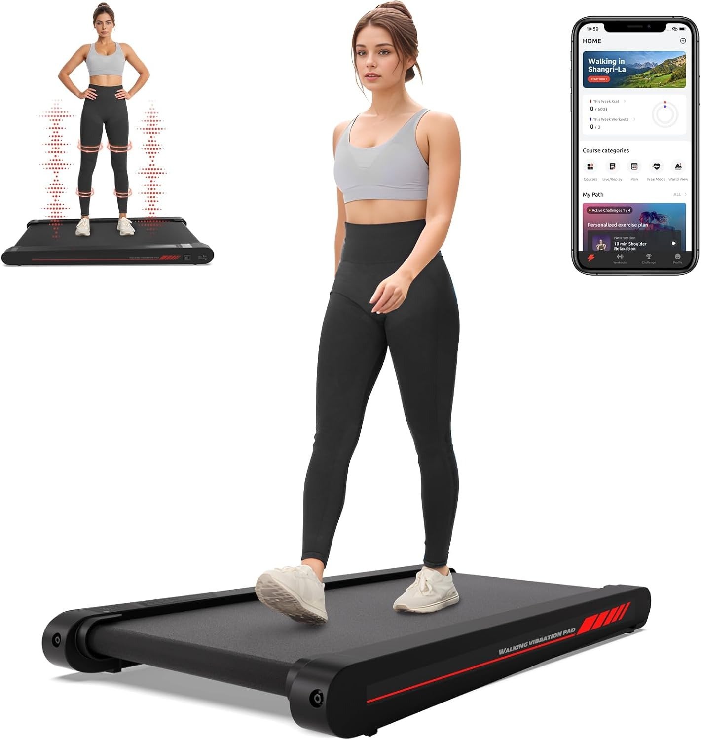 Walking Treadmill Pad with APP, 3 in 1 Under Desk Treadmill, 400W Low Noise Walking Vibration Pad with Remote Control,Portable Treadmills for Home Office