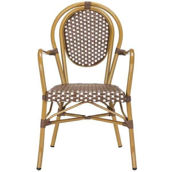 SAFAVIEH Rosen Bistro Stacking Brown/White Arm Chair (Set of 2)