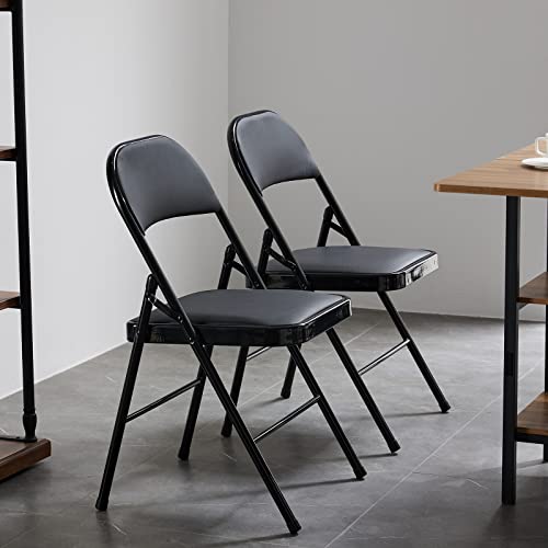 Karl home 4 Pack Grey Folding Chairs with Padded Seats for Outdoor & Indoor, Portable Stackable Commercial Seat with Steel Frame for Events Office Wedding Party, 330lbs Capacity