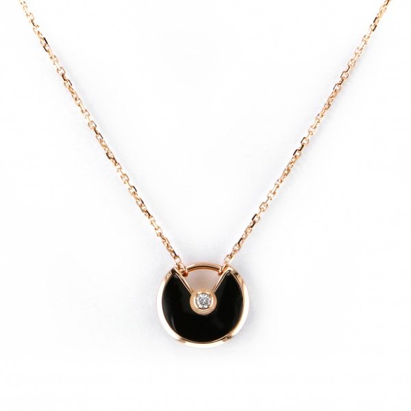 Cartier Amulet Diamond Onyx Necklace 18K Rose Gold