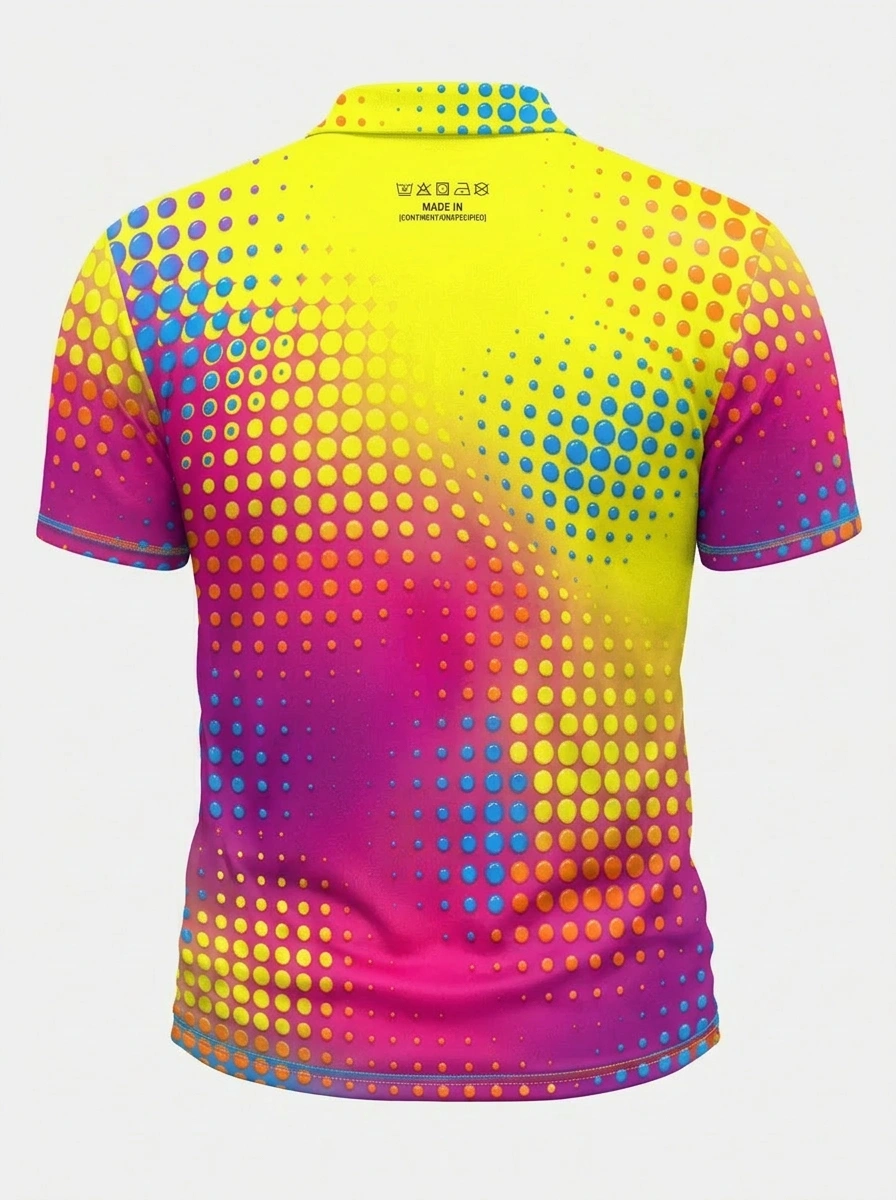 Moisture Wicking Golf Polo 3D Yellow Pink Gradient Dot Button Short Sleeve Golf Polo Shirt