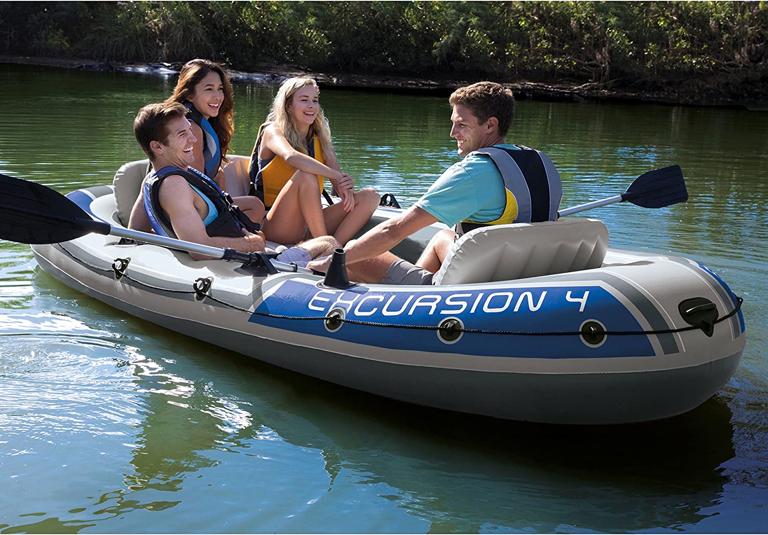 Intex Excursion 4-Person Inflatable Boat Set with Aluminum Oars and High Output Air Pump?? Last Day For Clearance