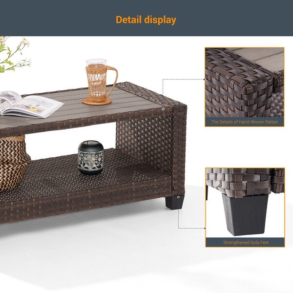 LIVOOSUN Patio HIPS Side Table,Rectangular Rattan Coffee Table