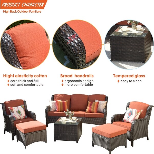 OVIOS 6piece Conversation Wicker Sectional Set with Table