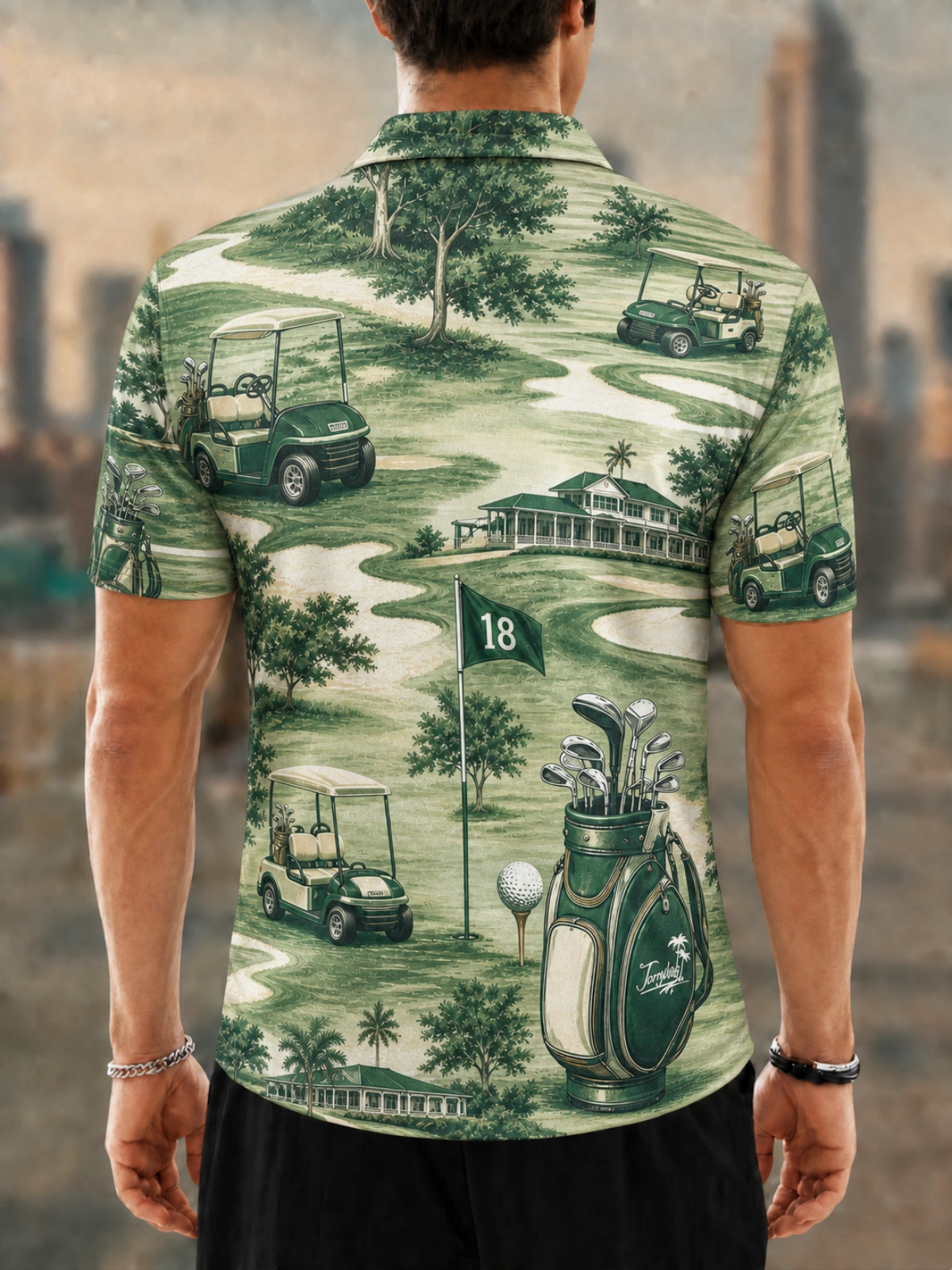 Men's Vintage Golf Course Printed Golf Polo Shirt