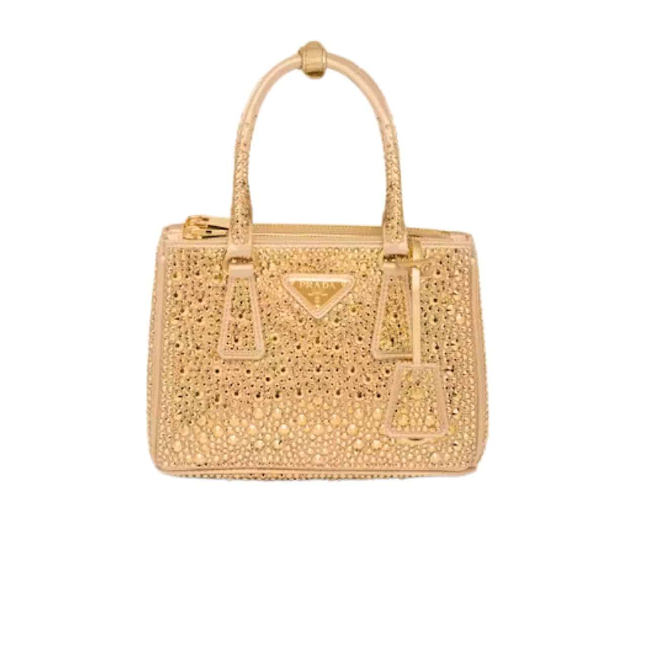 Prada Galleria Satin Mini Bag With Crystals Yellow 23Cm