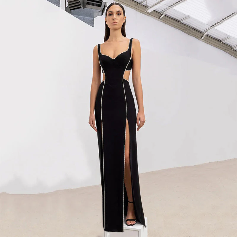 Cutout Slit Maxi Dress - Elegant Evening GownClistos
