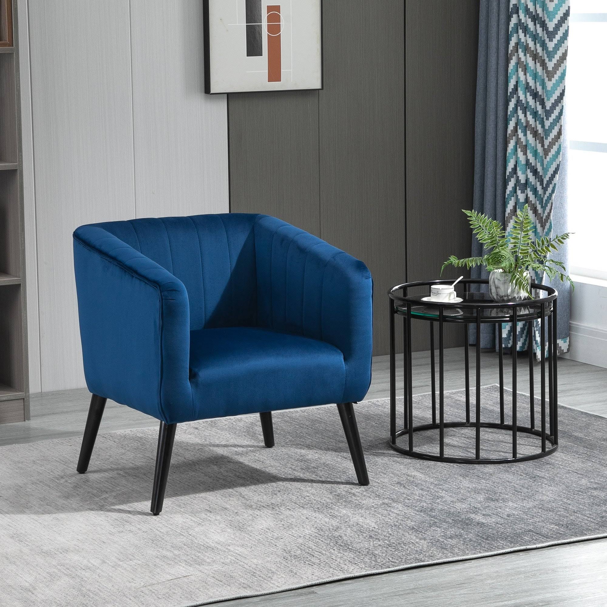 HOMCOM Luxury Velvet Fabric Accent Armchair with Thick Padding, High Armrests, and Channel Tufting, Blue
