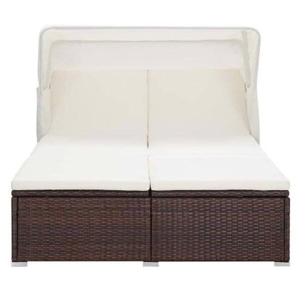 vidaXL 2Person Sunbed with Cushion Poly Rattan Brown