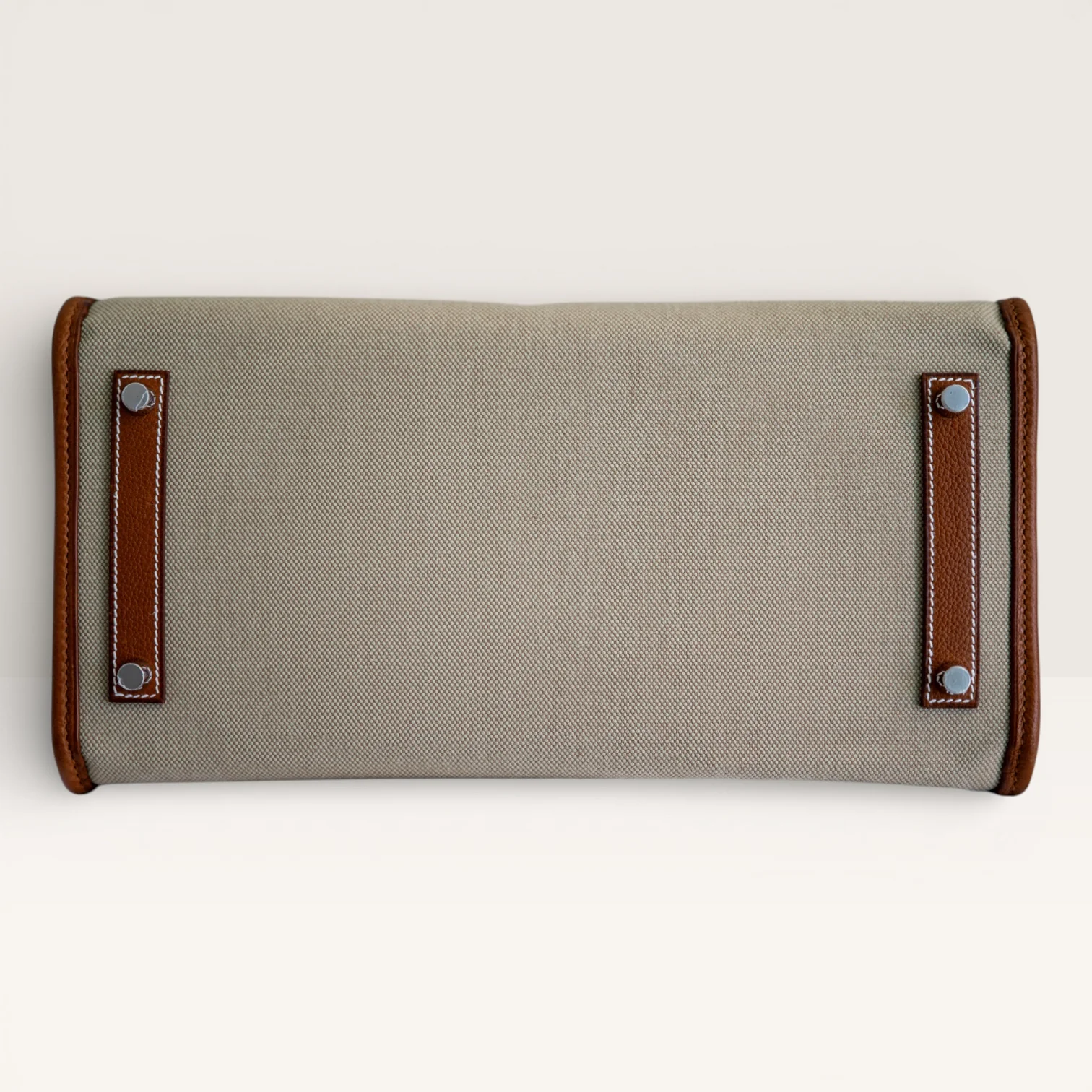Hermès Birkin 35 À L'Envers Ficelle/Ecru Toile H & Fauve Barenia Faubourg Palladium Hardware