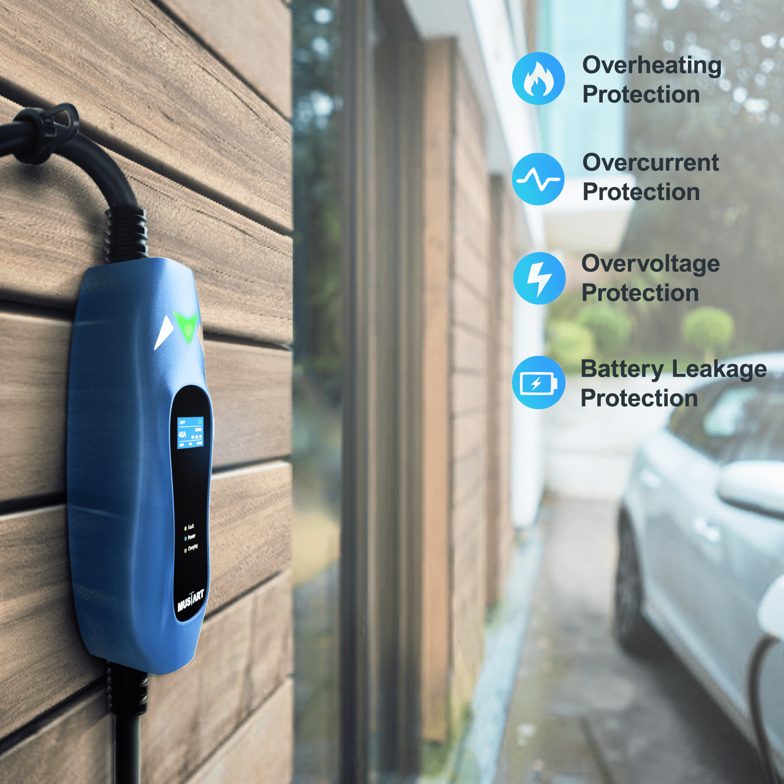 MUSTART Level 2 Portable EV Charger (40 Amp, 240 Volt, 25ft Cable), Electric Vehicle Charger Plug-in EV Charging Station with NEMA 14-50P