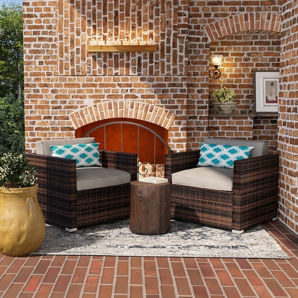 COSIEST 3piece Patio Wicker Club Chairs with Cushions,Chat Set with Accent Side Table