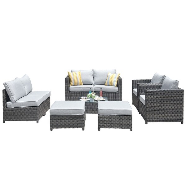 OVIOS Patio Furniture Deep Seat Wicker 9piece Set