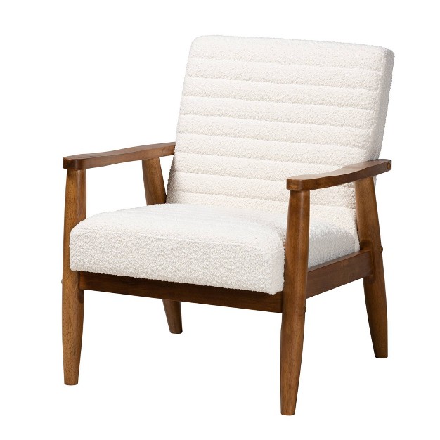 Stratton Boucle Fabric And Wood Armchair White walnut Brown Baxton Studio