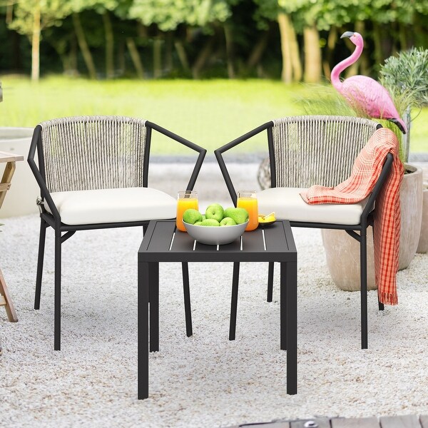 Moasis Patio Rope 3Piece Outdoor Bistro Set with Cushions