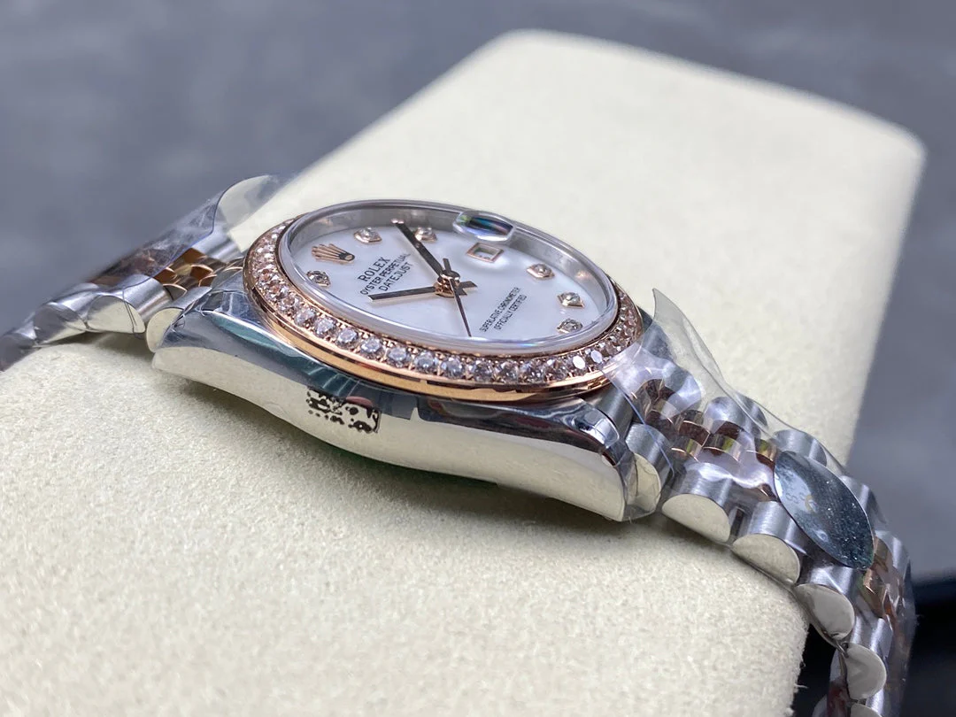 Datejust 31mm Pink Gold Steel Diamond Bezel White Mop Dial