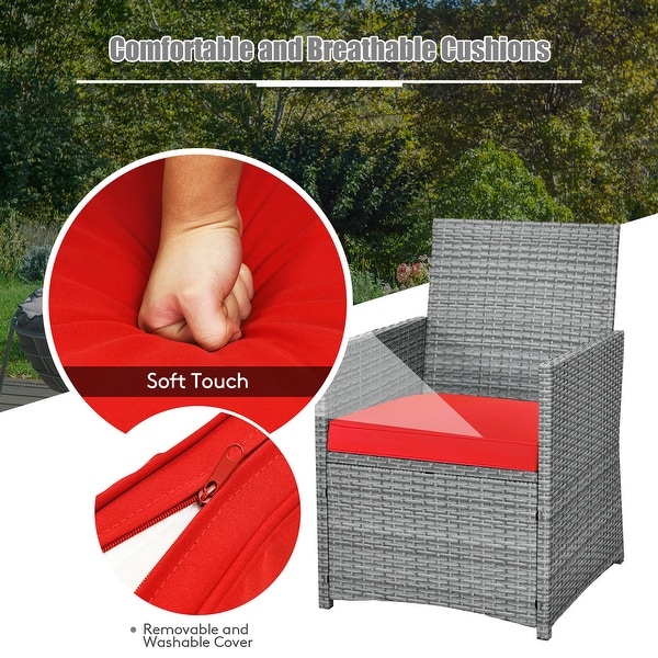 Costway 3PCS Patio Rattan Furniture Set Cushioned Sofa Armrest Garden