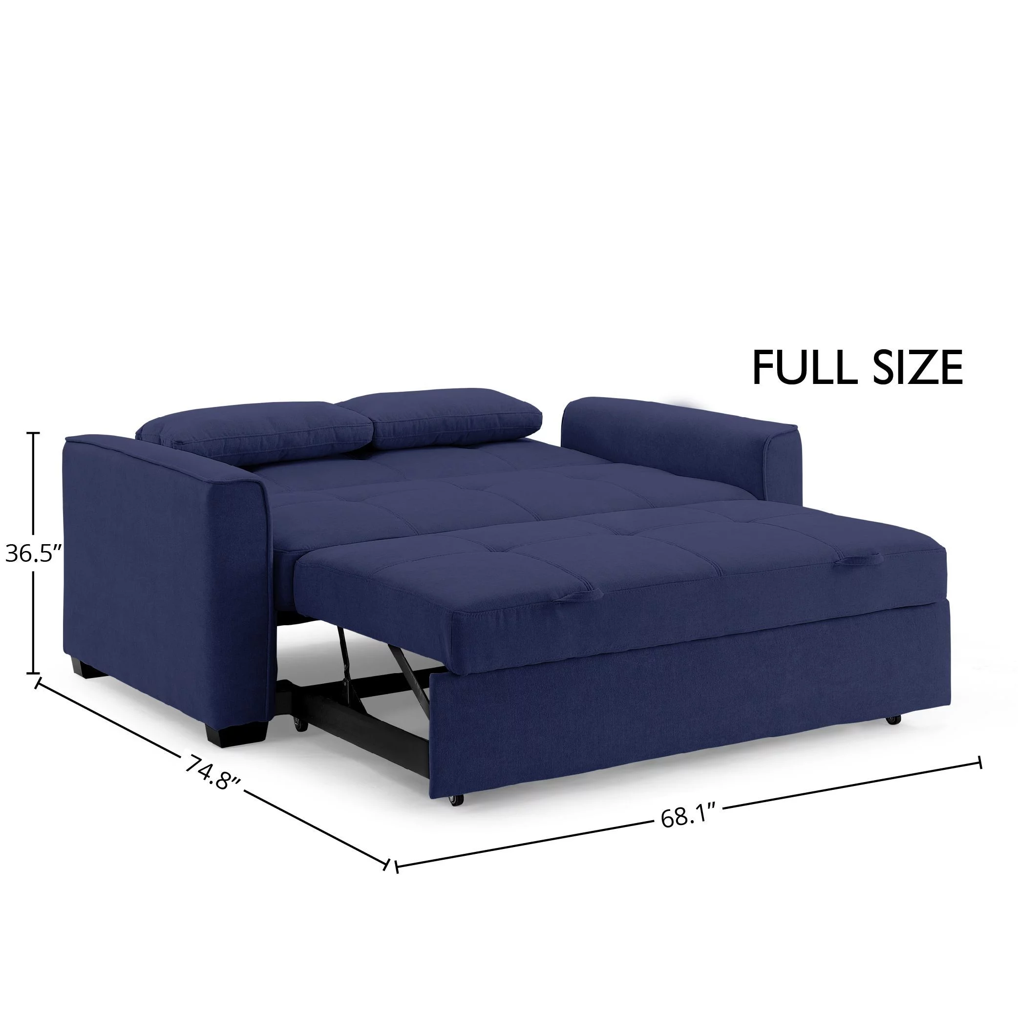 Nantucket Pull-Out Chenille Sleeper Sofa with Accent Pillows, Full Size, Navy