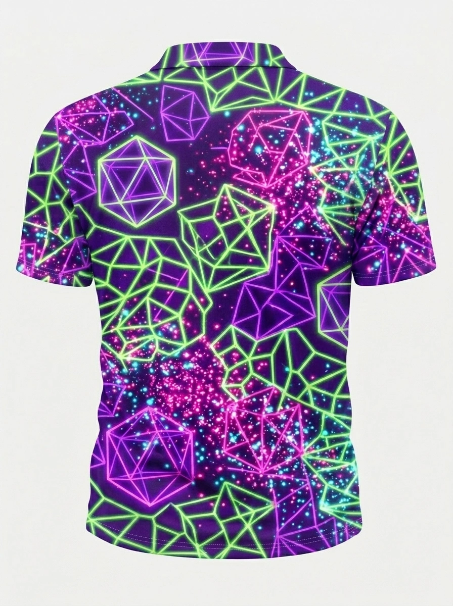 Moisture Wicking Golf Polo 3D Purple Neon D20 Dice Button Short Sleeve Golf Polo Shirt