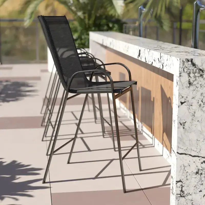 Set of 4 Outdoor Barstools – Ergonomic Flex-Comfort Seats, Weather-Resistant Patio Stool Design