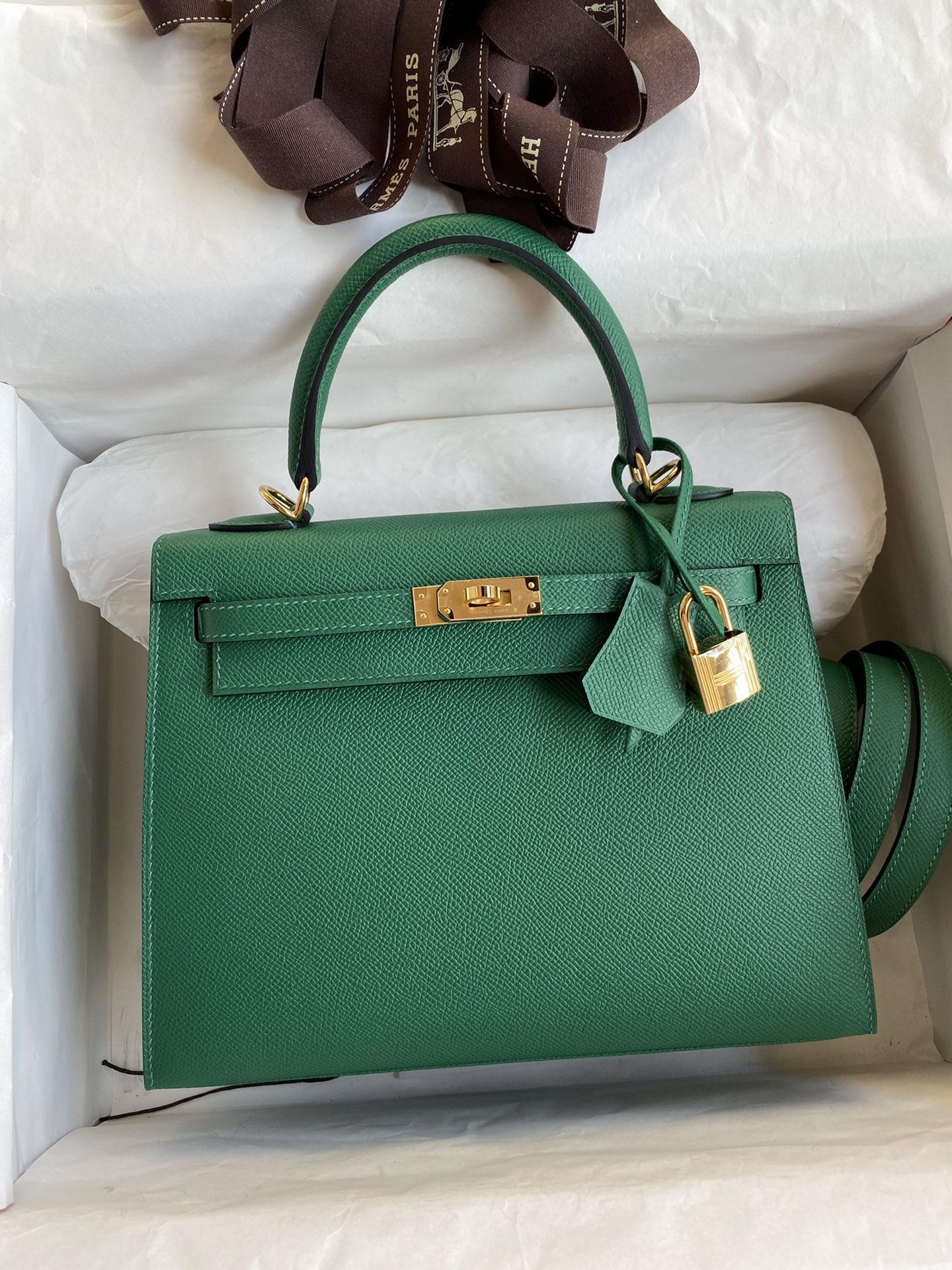 Hermes Kelly 25 Bag In Emerald Green Epsom Leather For Women 25cm/10in